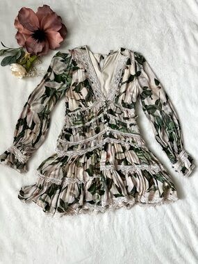 AllSaints Zora Alessandra Floral Lace-Trimmed Dress size 4